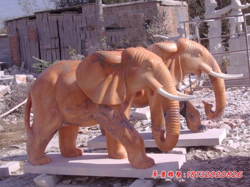 石雕大象晚霞红动物雕塑