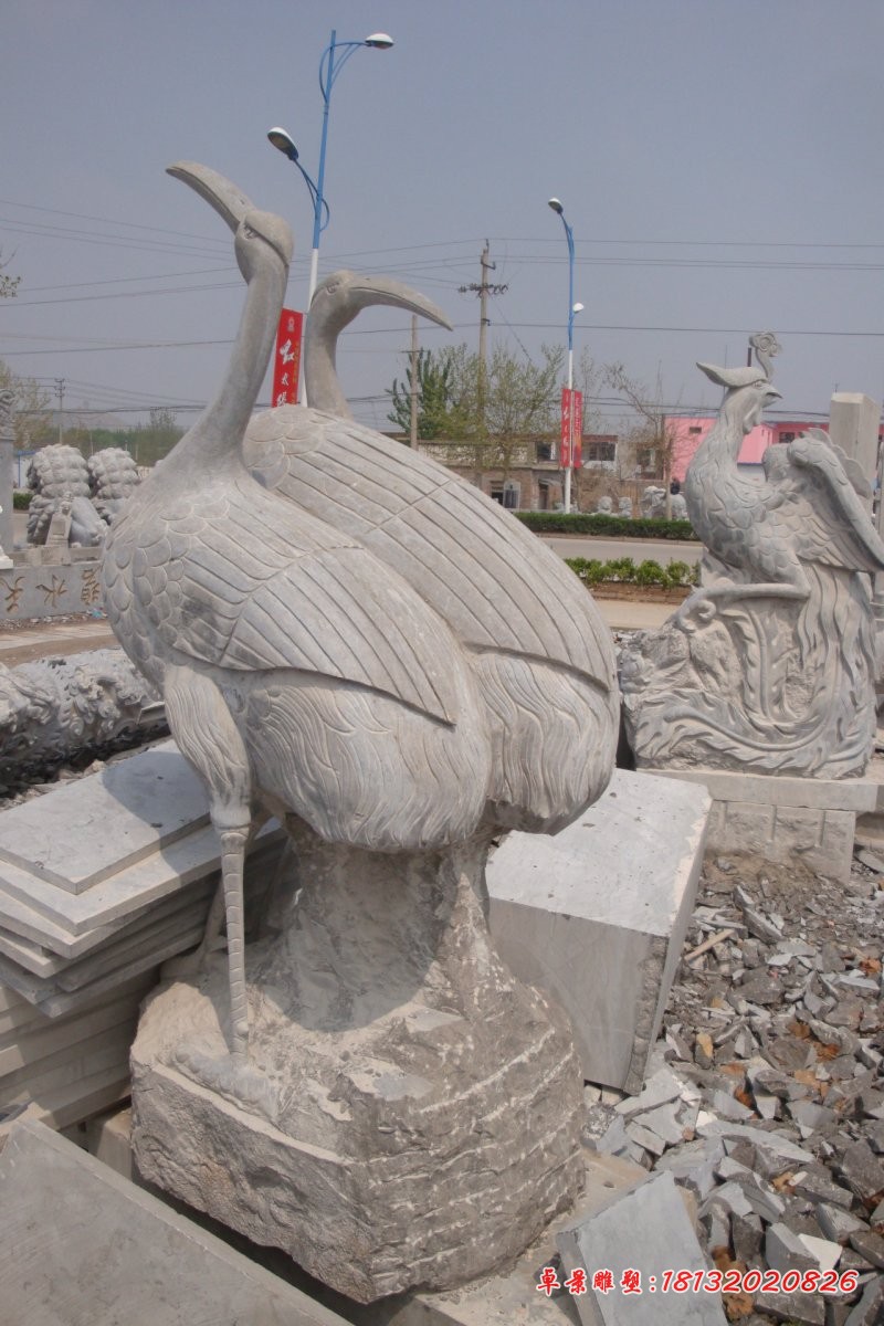 石雕丹顶鹤，大理石动物石雕