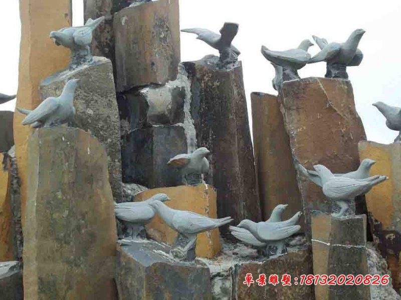 石雕鸽子，公园动物石雕