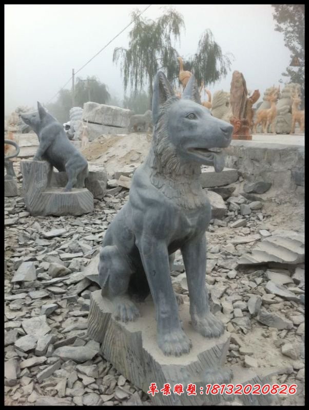 石雕狗，公园动物石雕