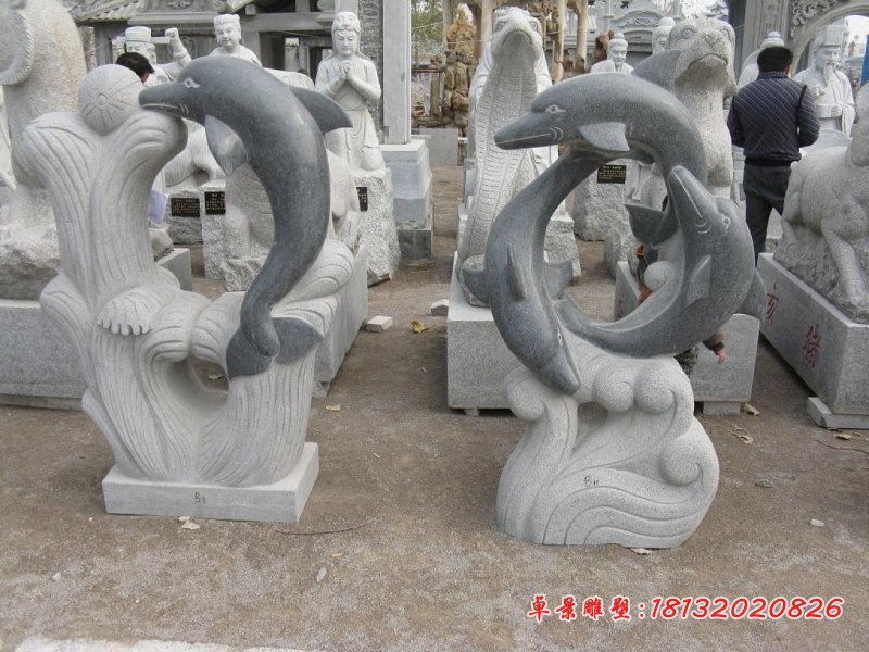 石雕海豚，公园动物雕塑 (2)