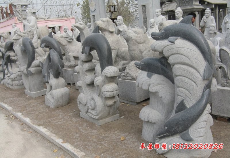 石雕海豚，公园景观石雕 (2)