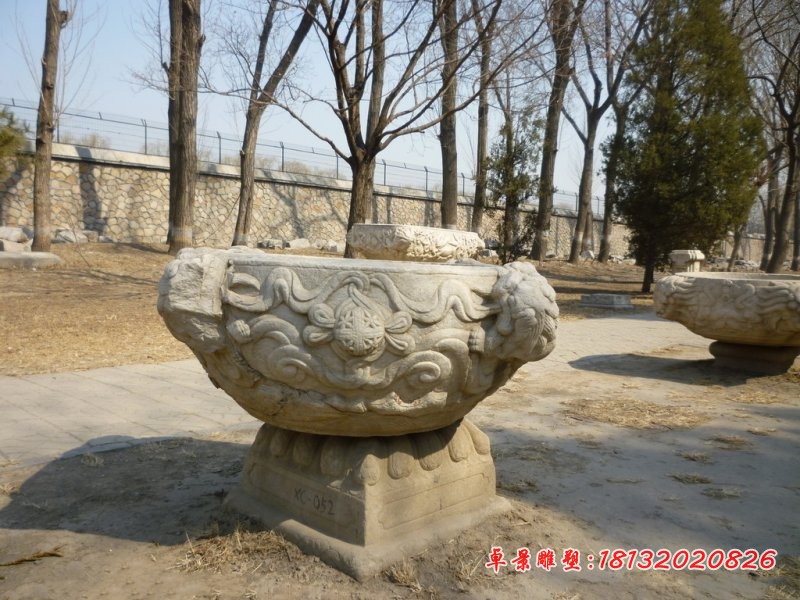 石雕花盆，大理石花盆雕塑