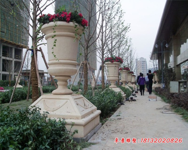 石雕花盆，小区景观石雕