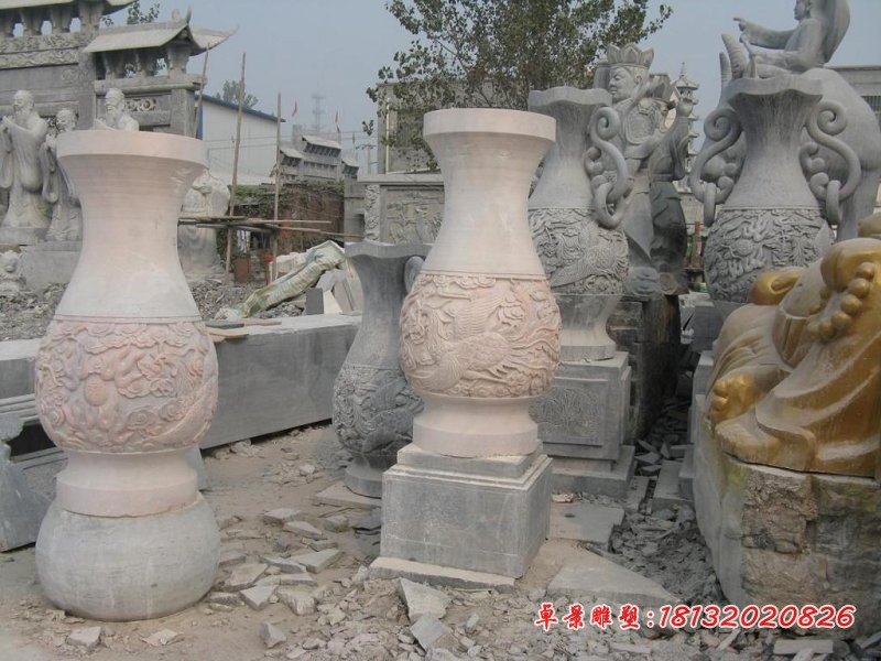 石雕龙浮雕宝瓶，广场景观石雕