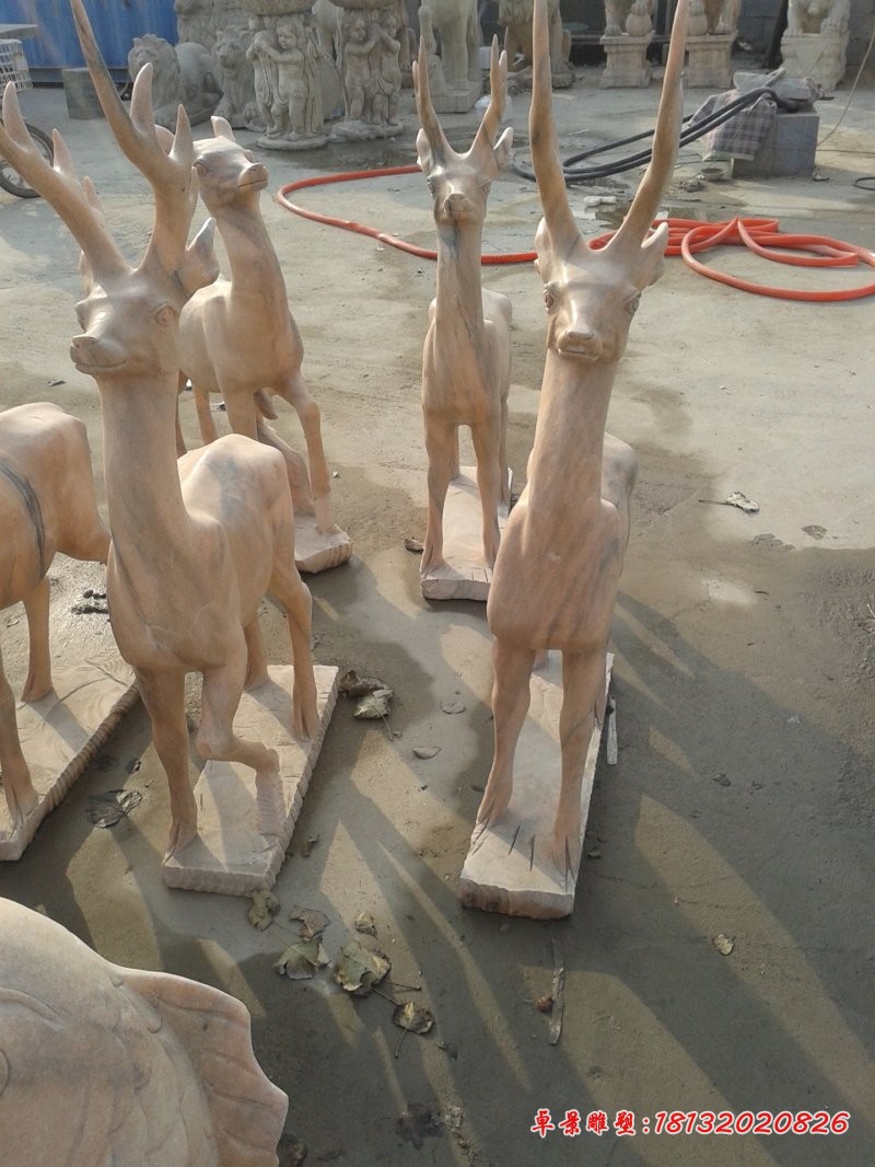 石雕鹿，晚霞红动物雕塑 (2)