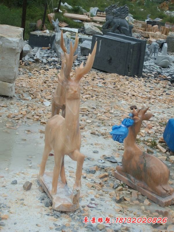 石雕鹿晚霞红动物雕塑 (2)