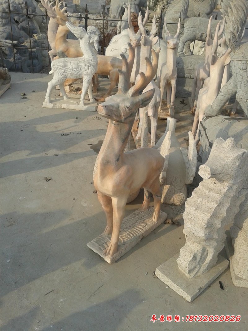 石雕鹿晚霞红动物雕塑