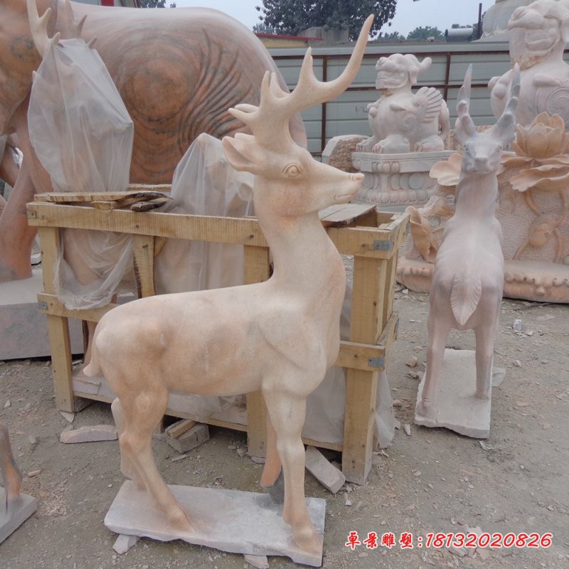 石雕鹿晚霞红动物石雕