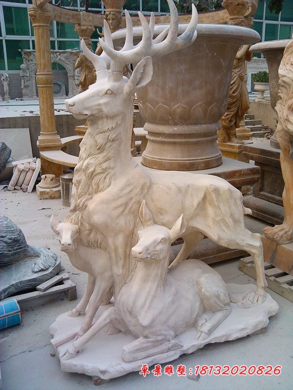 石雕母子驯鹿，大理石动物石雕