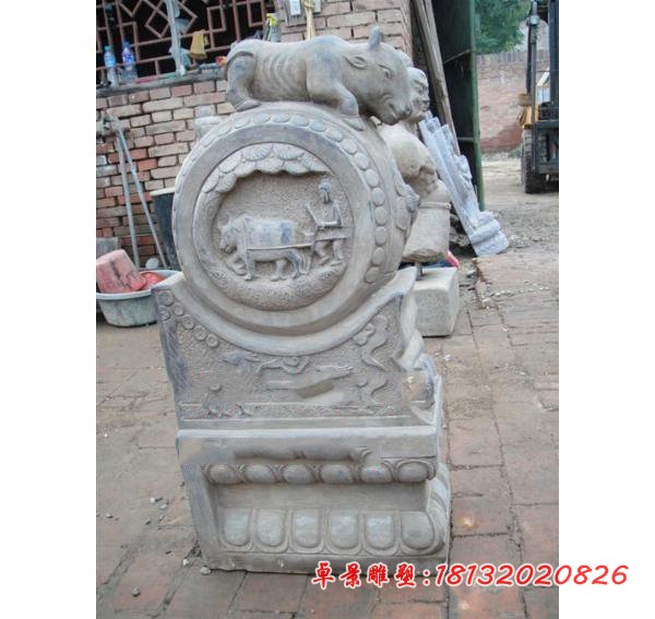 石雕牛门墩门口抱鼓石