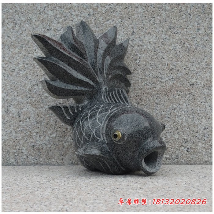 石雕喷水鱼，公园喷水动物石雕 