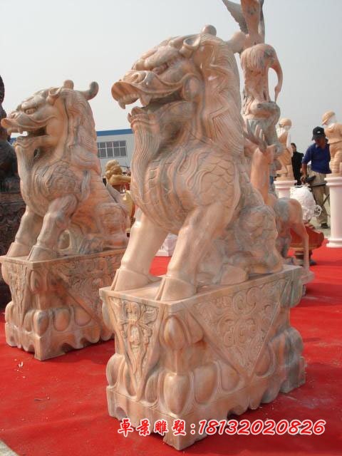 石雕麒麟 晚霞红古代神兽雕塑