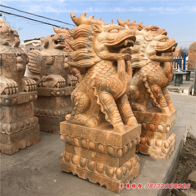 石雕麒麟晚霞红神兽石雕