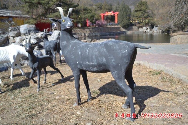 石雕山羊，公园动物石雕