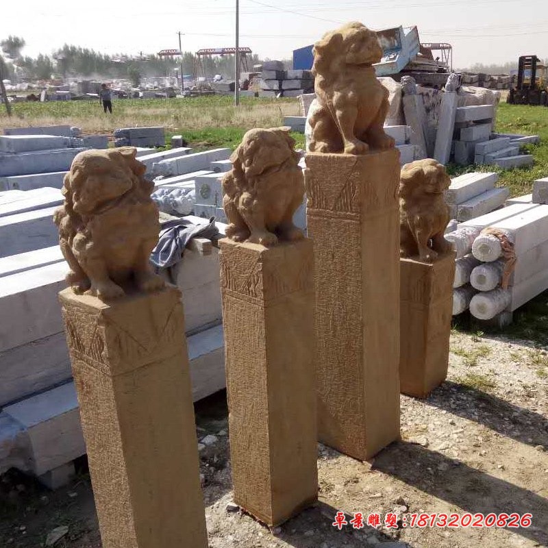 石雕狮子拴马柱，拴马柱石雕