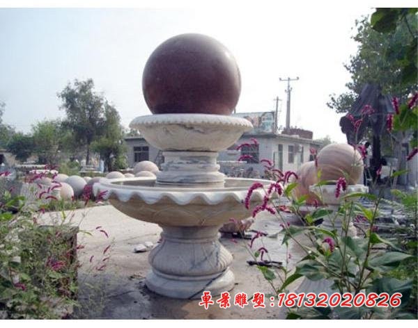 双层风水球喷泉石雕 别墅小型喷泉雕塑