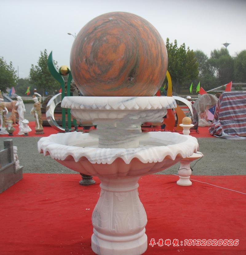 双层风水球石雕 别墅石雕风水球喷泉