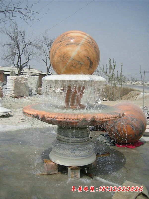双层风水球石雕 公园喷泉石雕