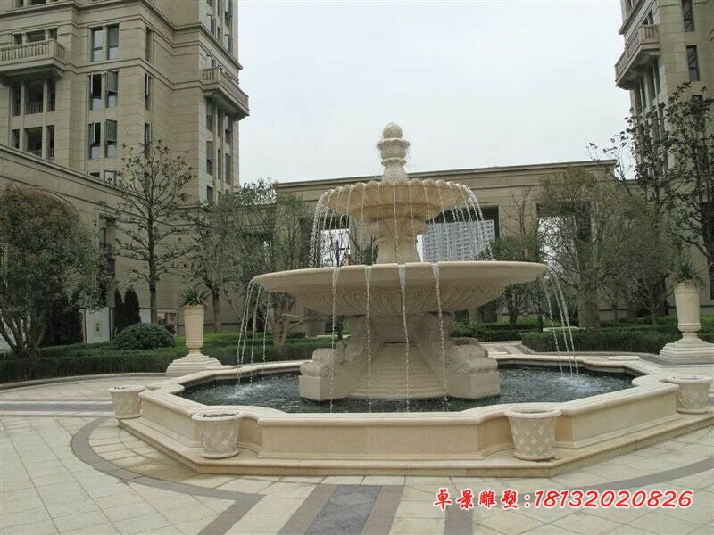 双层喷泉石雕，小区门口喷泉石雕