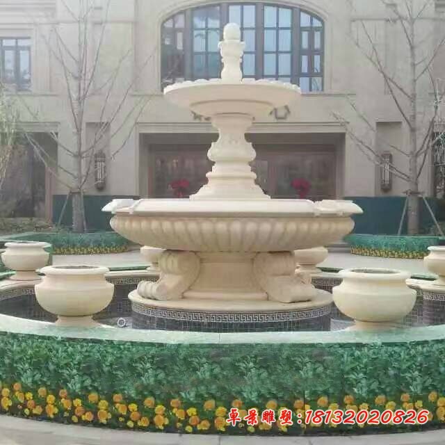 双层喷泉石雕，别墅喷泉雕塑