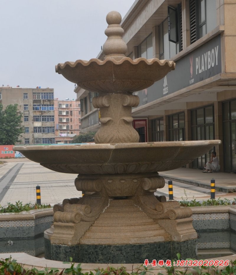 双层喷泉石雕 公园景观石雕 