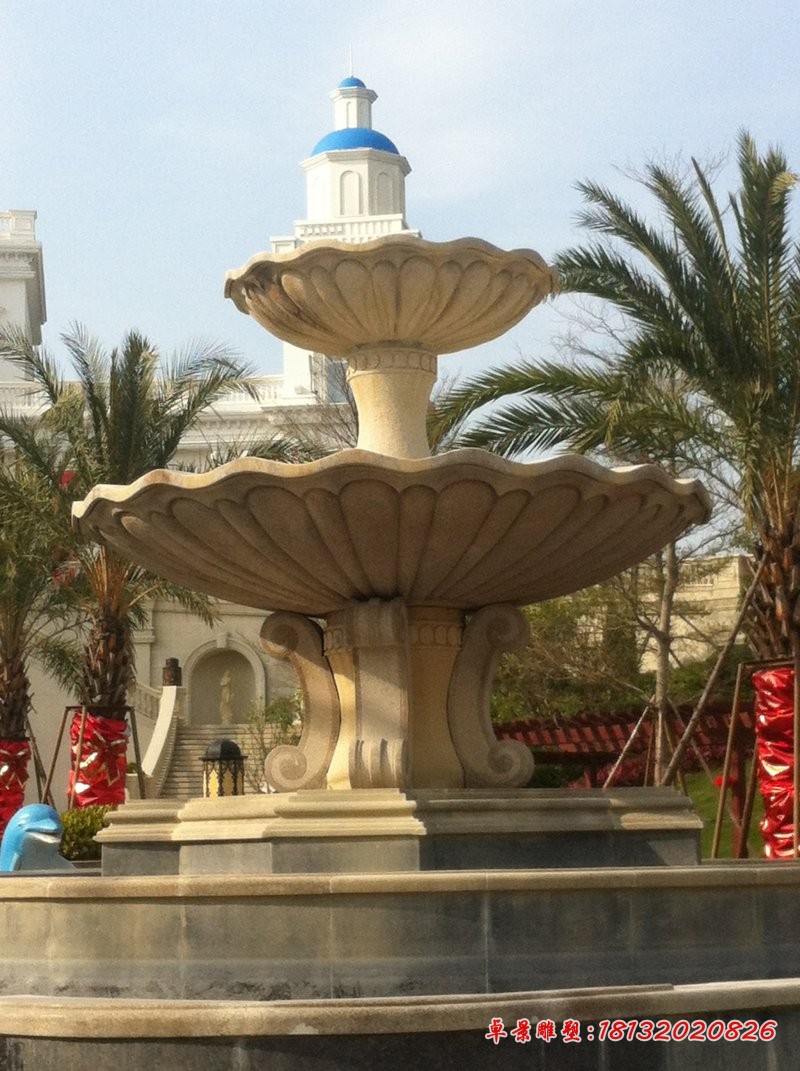 双层砂岩喷泉石雕 公园石雕喷泉