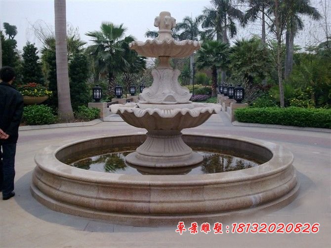 双层砂岩喷泉石雕 公园石雕喷泉 