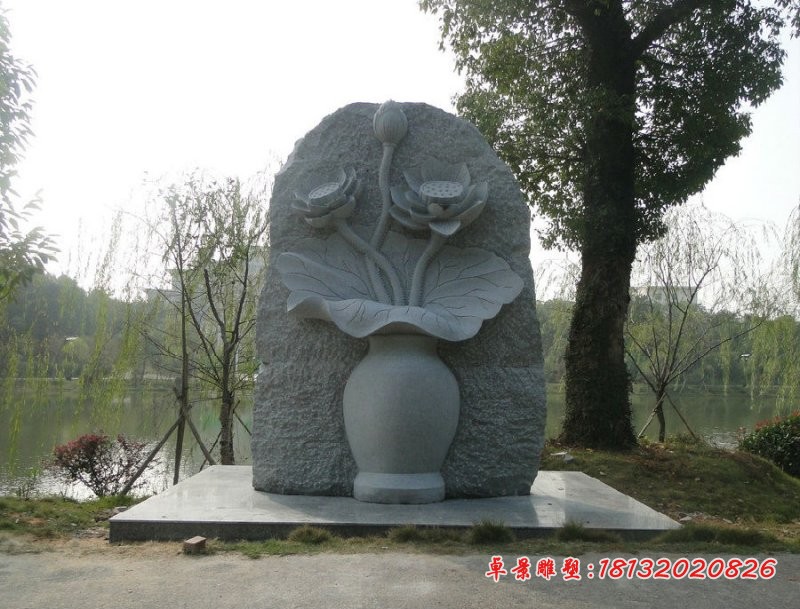 水缸里的荷花石雕，园林景观石雕
