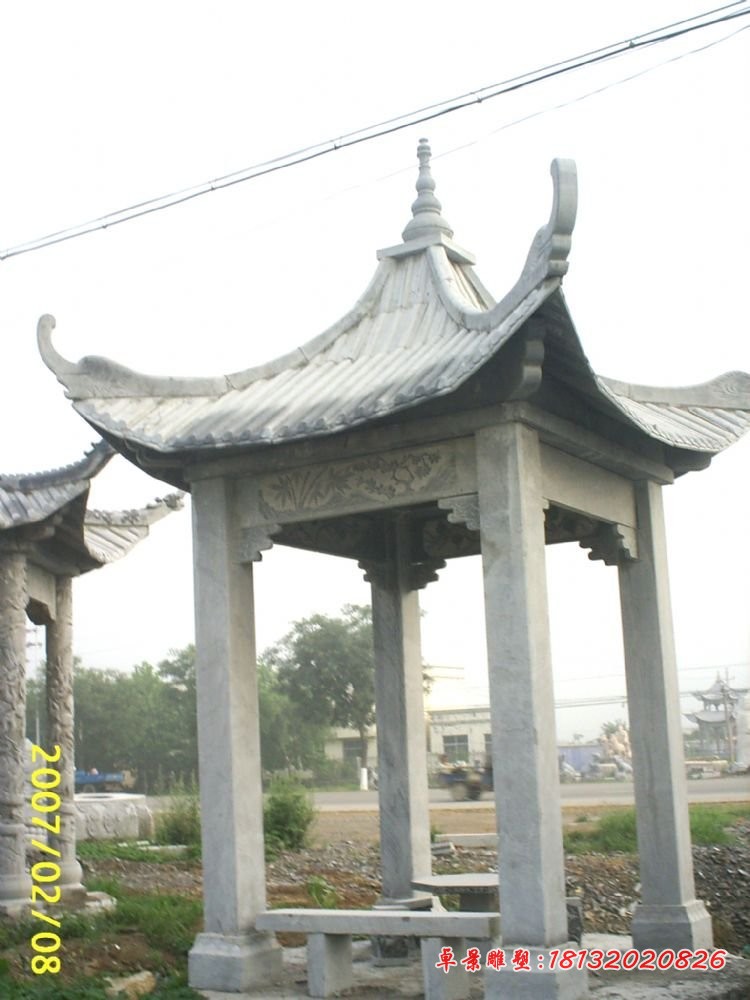 四角凉亭石雕 公园仿古石雕凉亭