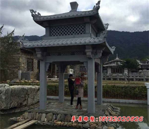 四角双层凉亭石雕 青石凉亭雕塑
