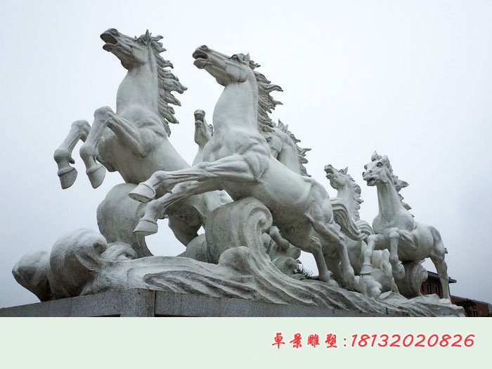 踏浪奔跑的马石雕 广场景观石雕