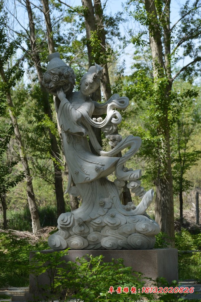 提着花篮的仙女石雕，公园人物石雕