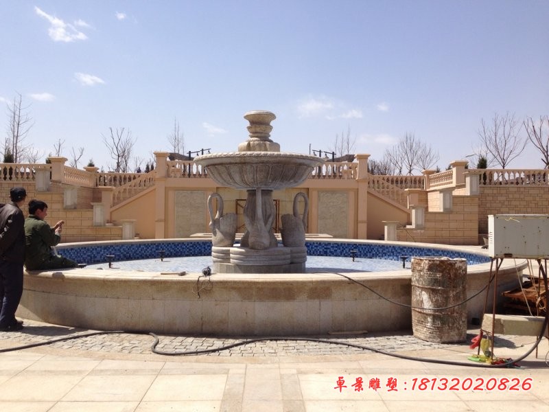天鹅喷泉石雕，广场喷泉雕塑