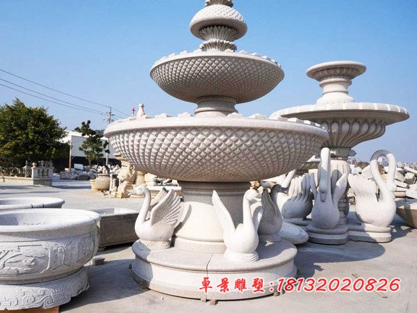 天鹅喷水池石雕别墅小型喷泉雕塑