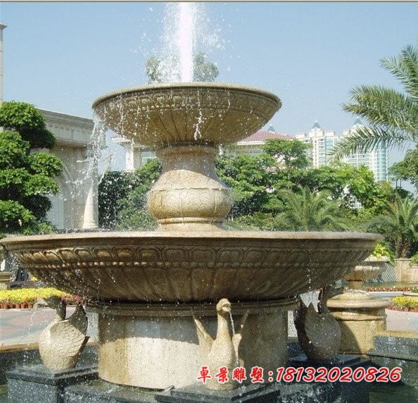 天鹅双层喷泉石雕 公园石雕喷泉