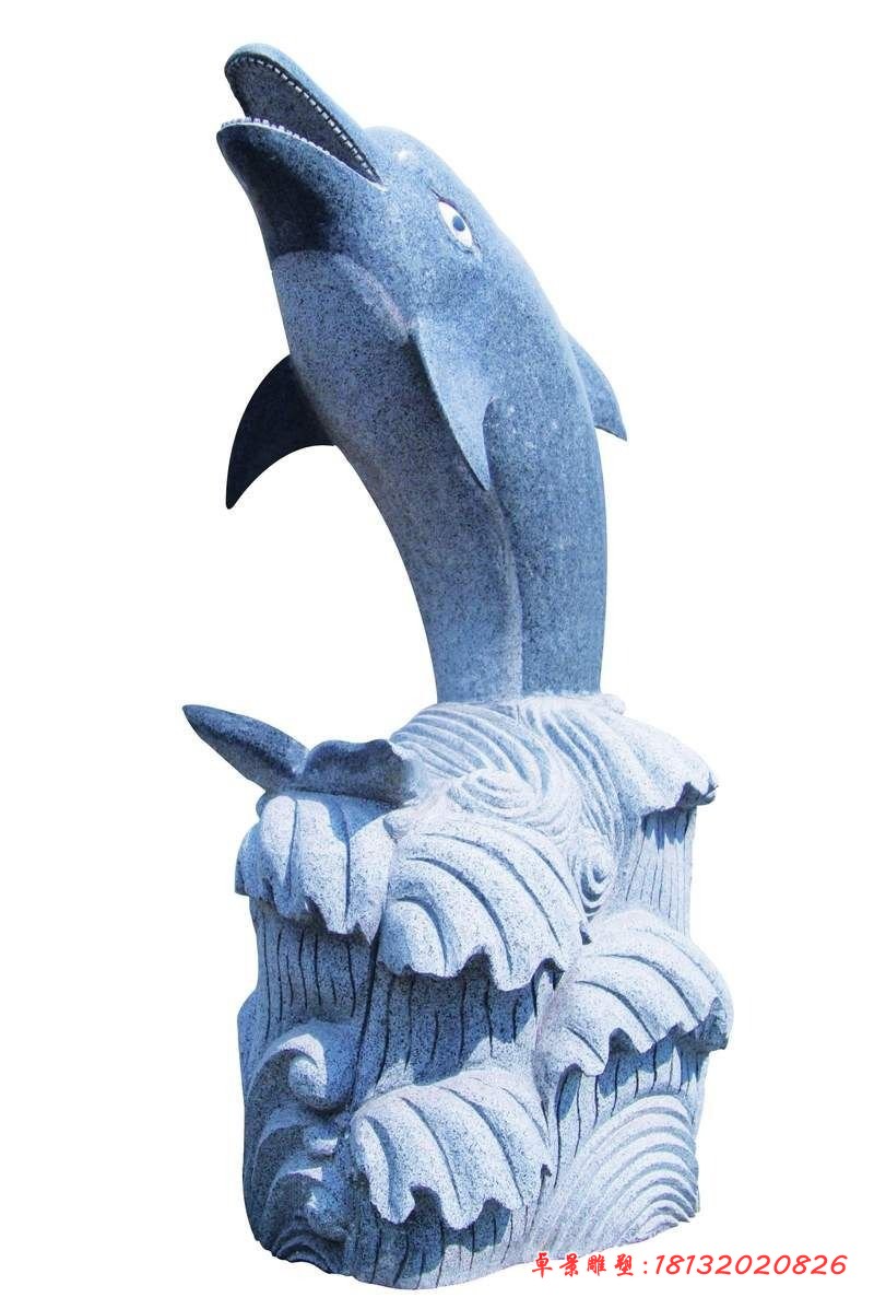 跳出海浪的海豚雕塑，公园动物石雕