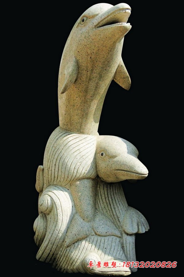 跳出浪花的海豚石雕，公园景观石雕