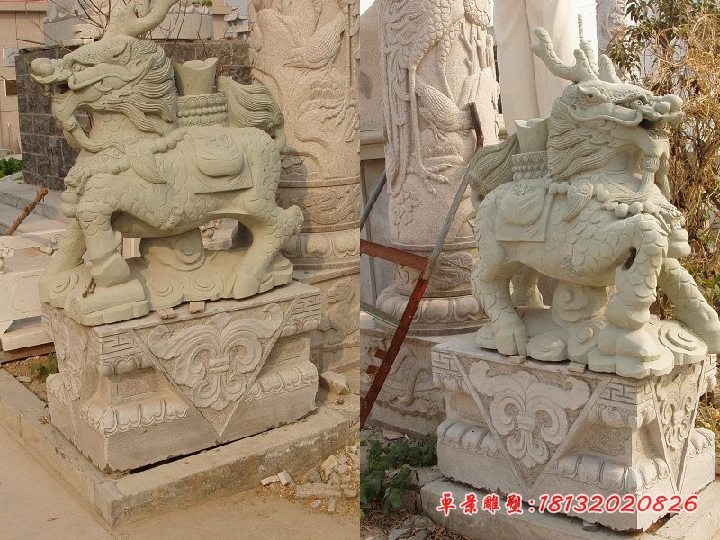 驮宝麒麟石雕 大理石招财麒麟石雕