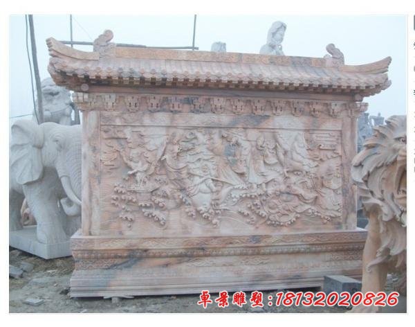 晚霞红八仙过海石浮雕  公园影壁浮雕