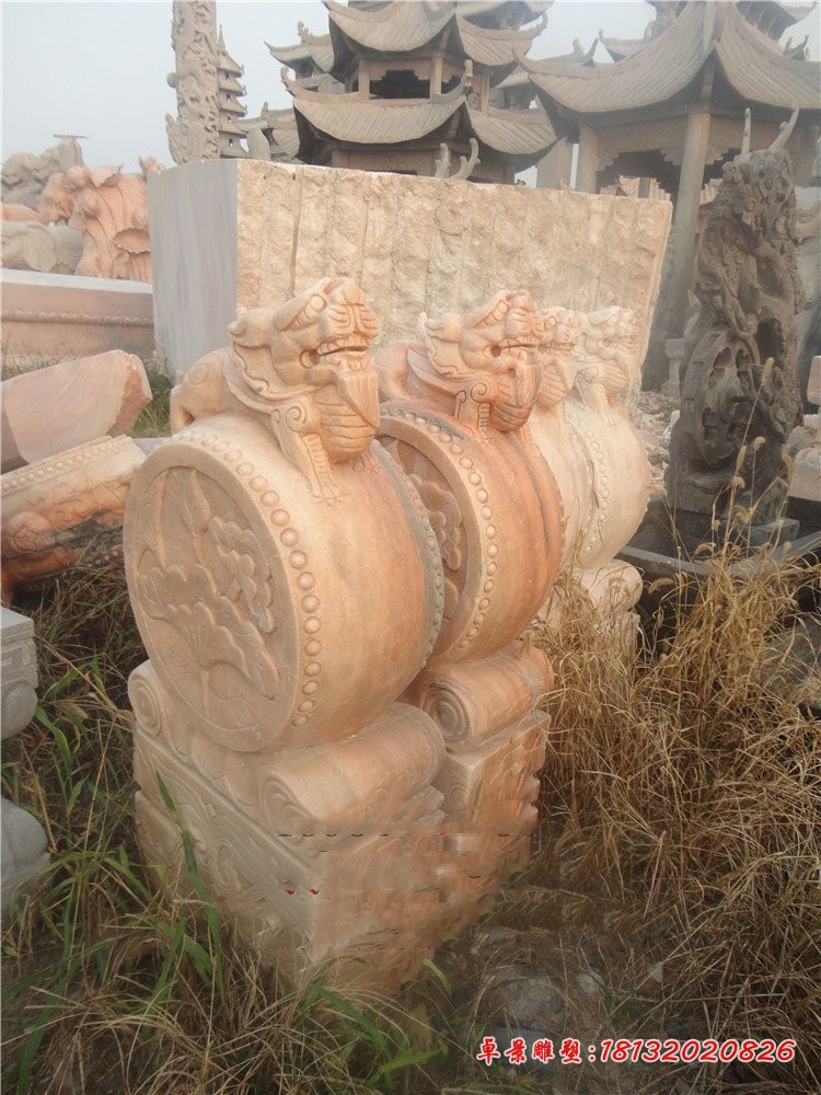 晚霞红抱鼓石 门墩石雕