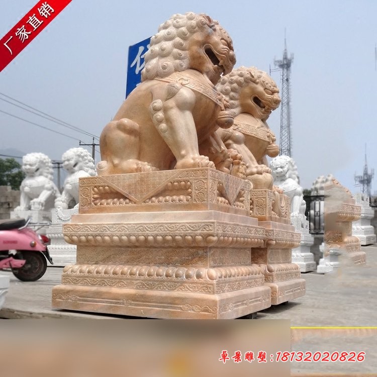 晚霞红北京狮看门狮子石雕 