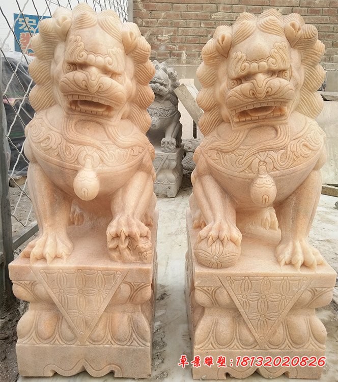 晚霞红北京狮门口狮子石雕