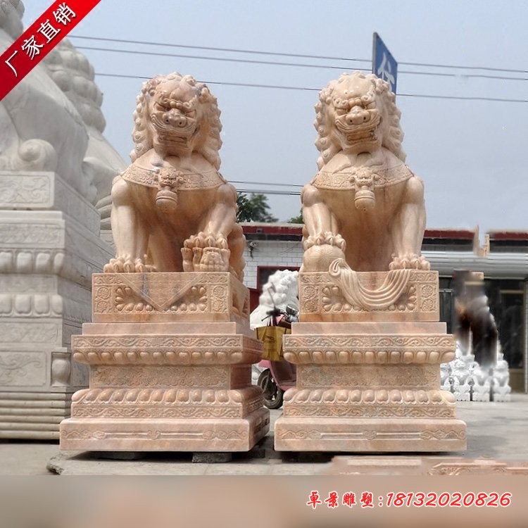 晚霞红北京狮看门狮子石雕