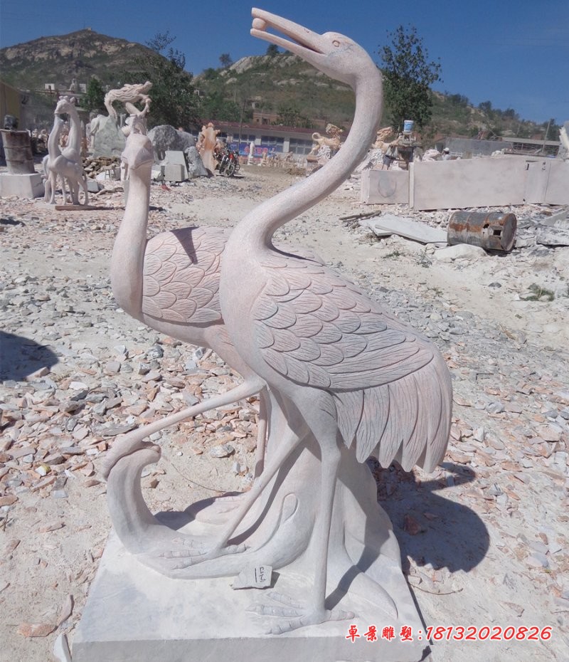 晚霞红丹顶鹤动物石雕 