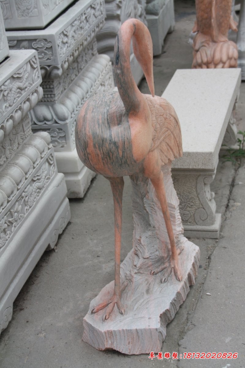 晚霞红丹顶鹤动物石雕 