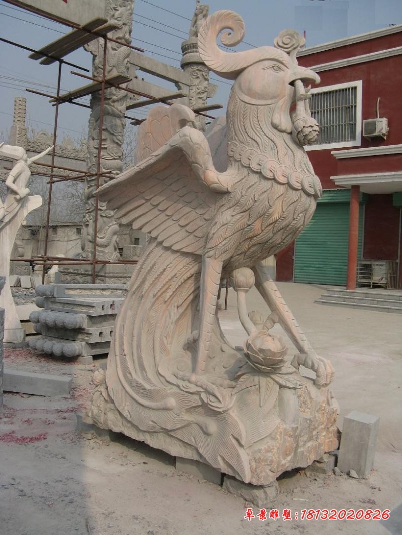 晚霞红凤凰牡丹石雕，园林景观石雕