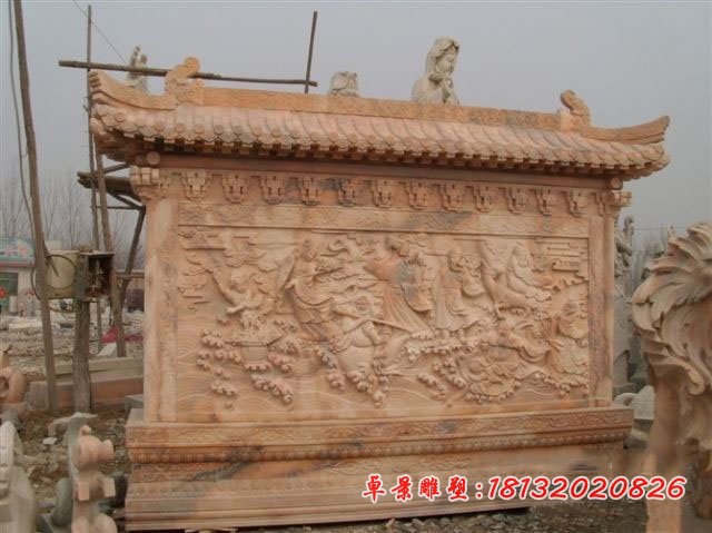 八仙过海石浮雕晚霞红影壁雕塑