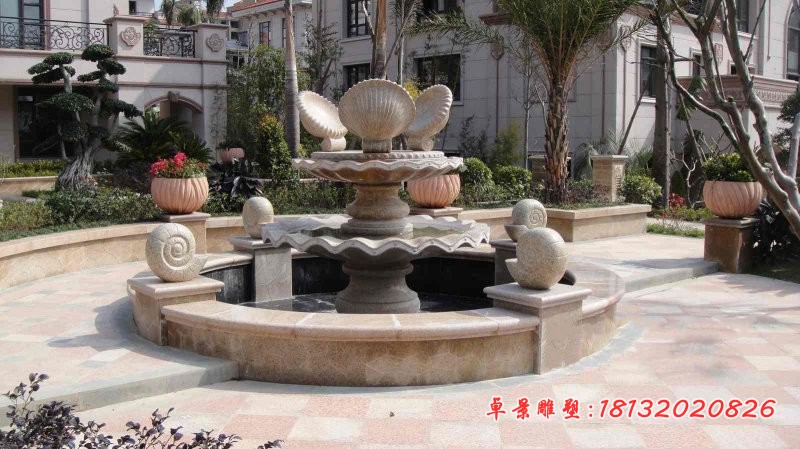 贝壳蜗牛喷泉石雕 小区喷泉雕塑