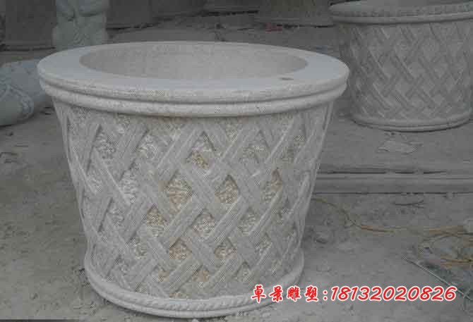 编钟花纹浮雕石水缸,公园石雕水缸